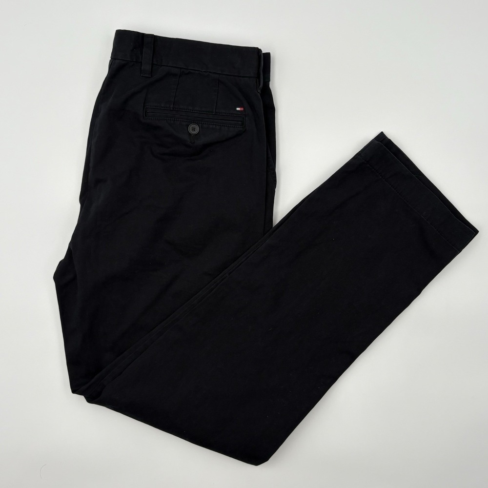 Tommy Hilfiger Men 34x32 Custom Fit Chino Pants Black Cotton Twill Casual Flat